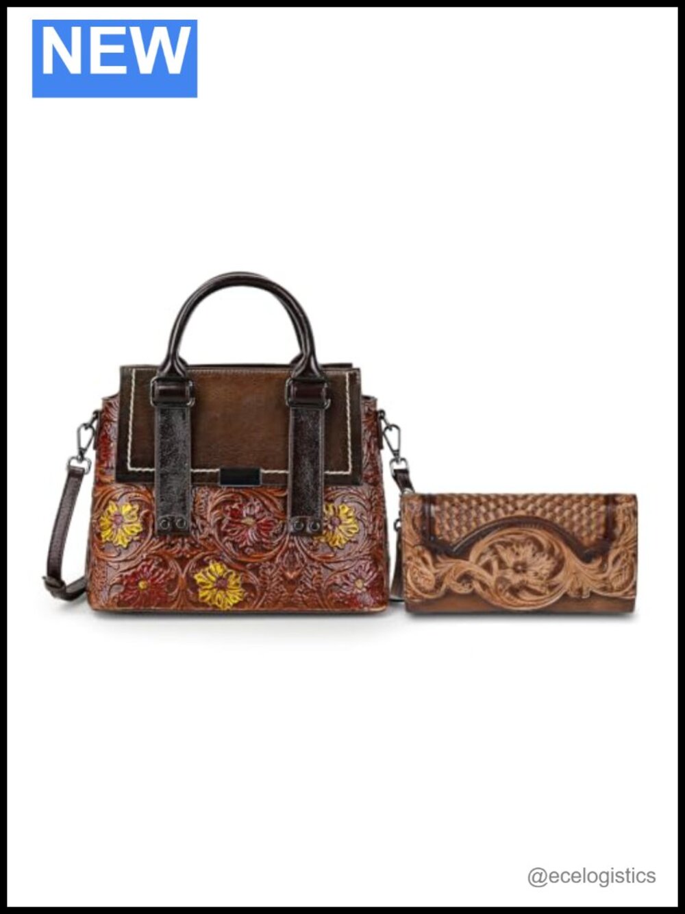 Genuine Leather Crossbody Bag and Wallet Set Satchel Tote with Removable Strap